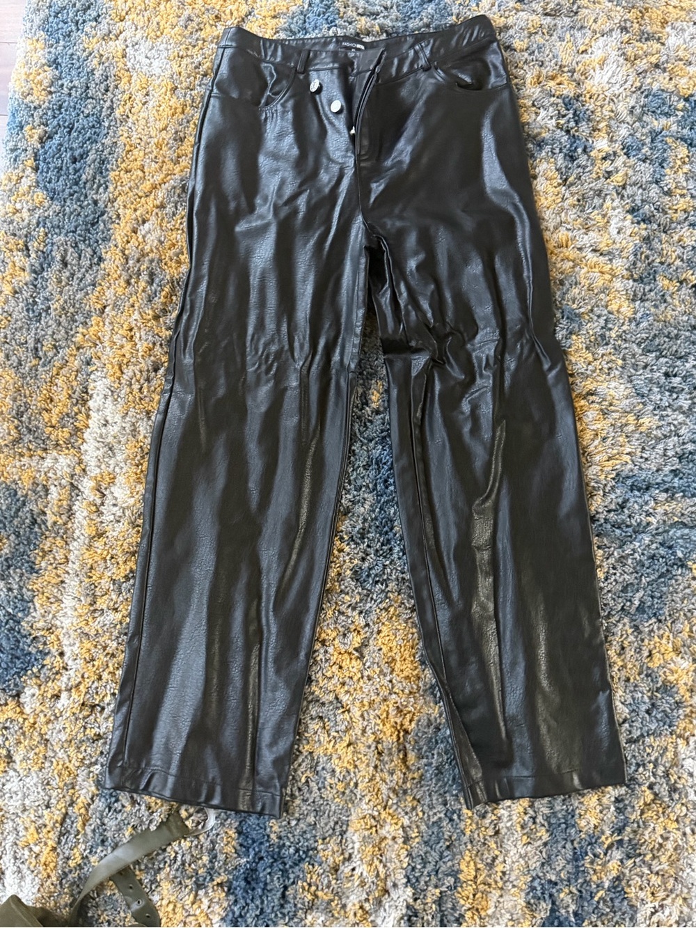 Fashion Nova Black Faux Leather Wide Leg Trousers